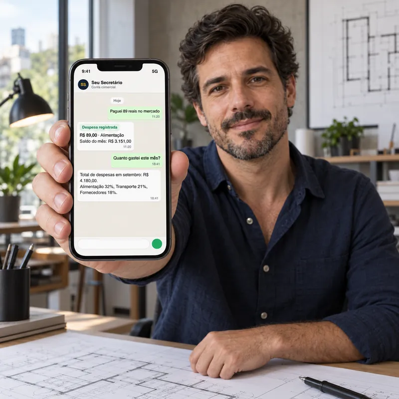 Arquiteto registra uma despesa pelo WhatsApp